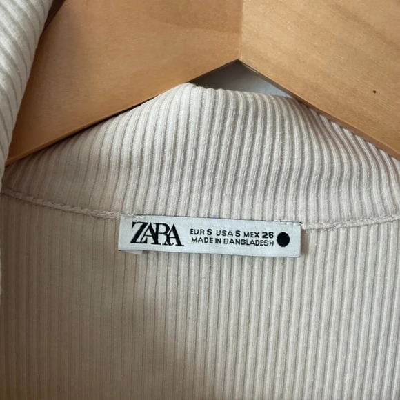 Zara Polo Ribbed Knit Stretch Long Sleeve Mini Dress Beige Sand Size Small - Picture 8 of 8
